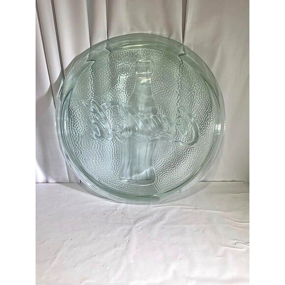 COCA-COLA Coke Bottle Round Clear Green Glass 13" Serving Tray Platter Plate - Picture 2 of 3